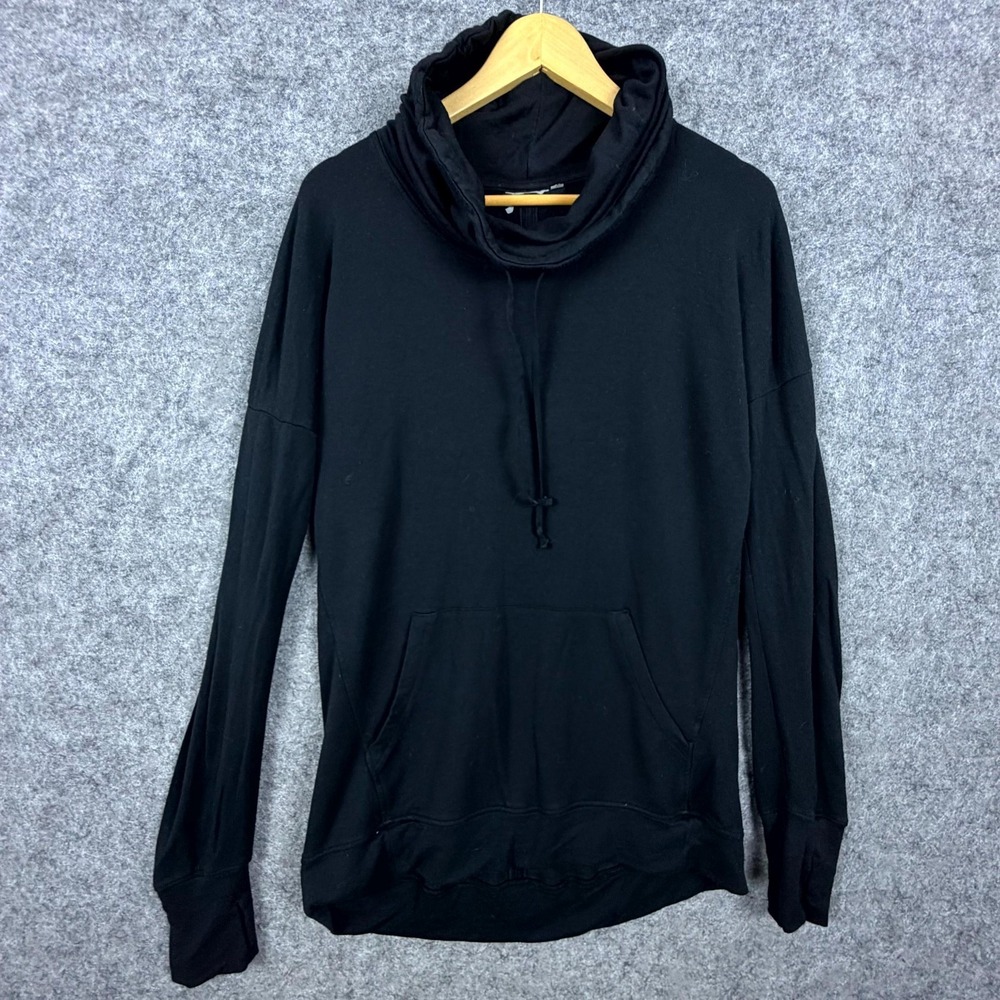 Athleta Sweatshirt Womens Black Stretch Thumbhole Sleeve Drawstring Cowl Neck